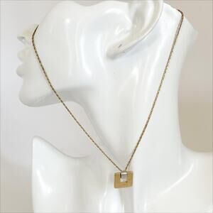 DIOR Elegant Gold Pendant Necklace Square Gold Silver Color Vintage